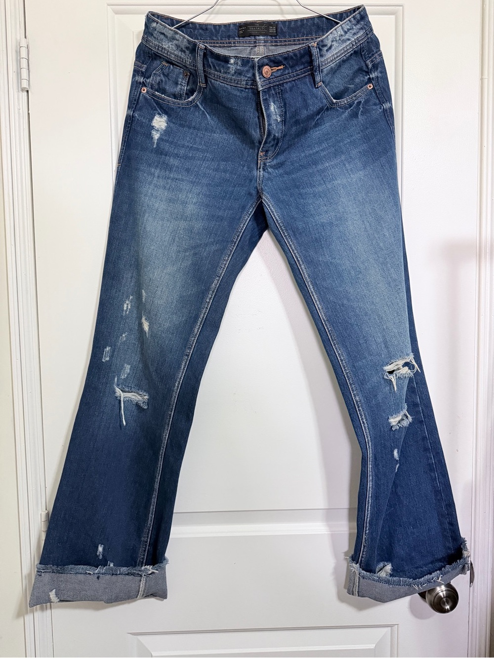 Zara Blue Distressed Flare Jeans